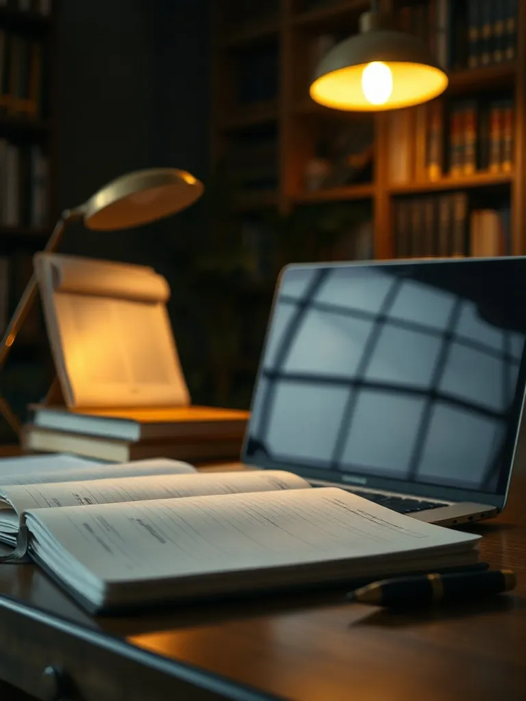 A high-quality, professional dark academic library setting w